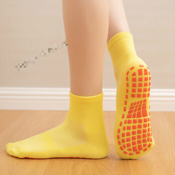 凯柏诺地板袜防滑袜男女蹦床袜儿童游乐场袜子运动健身跳操格诗黄色