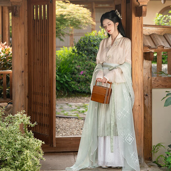 小豆蔻儿[松风眠]天丝暗纹对襟衫破裙渐变色围裳宋制汉服女 破裙(8破)