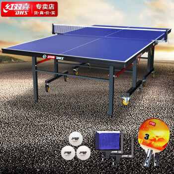 红双喜dhs专业移动折叠乒乓球桌标准比赛乒乓球台TK2019含球拍