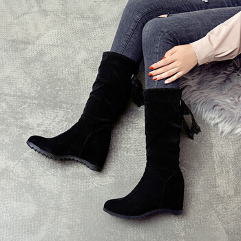 嘉钦半筒靴女磨砂内增高秋冬甜美蝴蝶结马丁靴女鞋套筒中靴大码中跟中