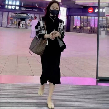 米珀莉连衣裙秋冬女装小香风两件套套装裙时尚气质2021新款显瘦长袖学院风洋气外套宽松休闲修身针织打底 套装 均码