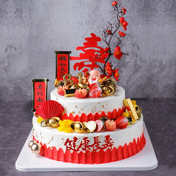双层祝寿老人生日蛋糕模型仿真2021新款网红塑胶假蛋糕样品 t1409 14