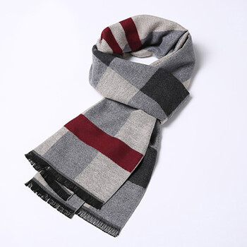 宝希兰 男士围巾秋冬季新款格子围巾男韩版百搭简约围脖男学生年轻人 暖系红条