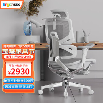 Ergomax Emperor2 PROMAX人体工学电脑椅网椅家用办公椅子电竞椅游戏椅 PROMAX版 雅典灰+畅躺架