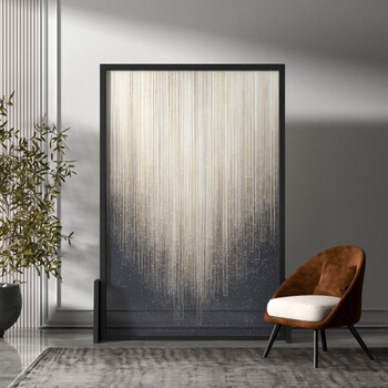 实木玄关卧室遮挡简约抽象北欧座屏黑胡桃100180cm夹丝玻璃画面整装