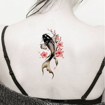 岩秦纹身贴洗不掉不反光中国风梅花鲤鱼半臂纹身贴防水男女仿真小腿手臂花朵鱼刺青贴2张桃花鱼大图 图片价格品牌报价 京东