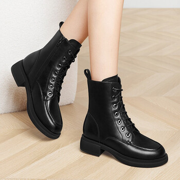 平底马丁靴女英伦风女士皮鞋黑色皮靴马丁鞋中跟粗跟女靴子黑色561237