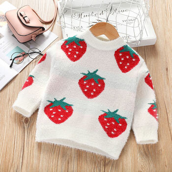 套头中大童洋气儿童毛衣针织衫线衣zmh 白色 d008仿貂绒草莓【加绒】