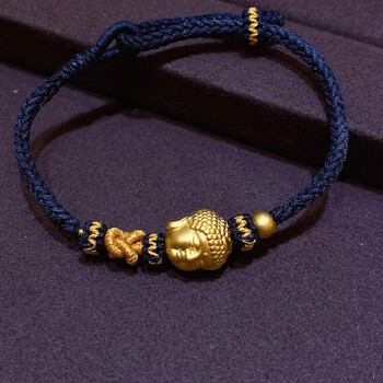 老凤祥款式999足金佛头黄金手链情侣款3d硬金双面佛编织男女手绳一对