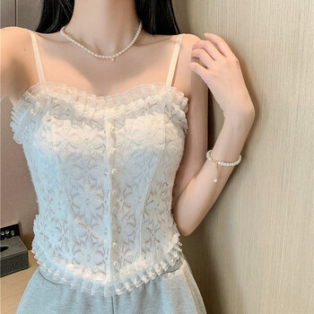 荣予夏季蕾丝外穿美背内衣少女内搭胸垫防走光裹胸潮抹胸 白色 均码
