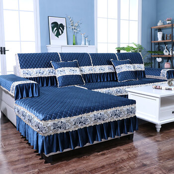 防滑沙发套全包坐垫套靠背罩简约定制垫子花睡神意大利绒蓝色套餐六
