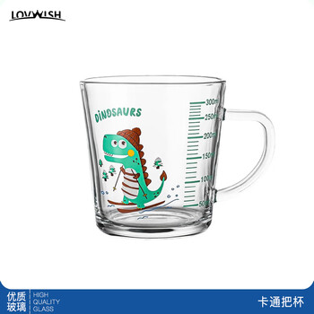 乐唯诗 NERVISHI）玻璃把杯刻度牛奶杯 卡通牛奶裸杯