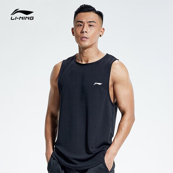 李宁背心男夏季速干冰丝无袖透气坎肩运动休闲运动健身篮球上衣 黑色