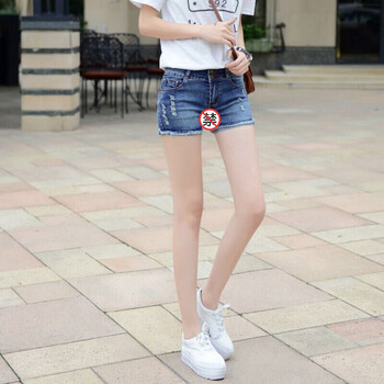 户外免脱心机紧身牛仔裤女镂空隐形拉链开口短裤野外方便热裤夏季成人