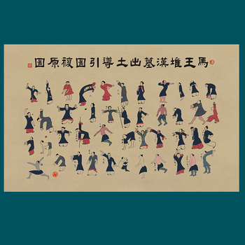 马王堆导引图仿真复原中医馆医院会所门诊药店文化装饰画红色