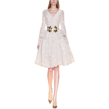 原创设计师女装女巫和骑气质蕾丝显瘦长袖连衣裙2022年春新款裙子 白色 M