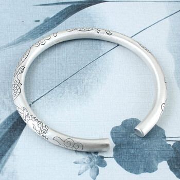 银手镯开口复古圆条手镯如意金箍棒手环情侣男士女设计镯子饰品 36克