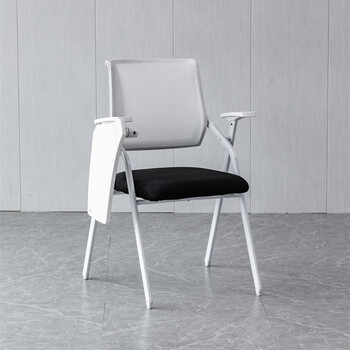 简约办公桌椅一体学生职员培训会议折叠椅新闻椅黑色写字板白色架子