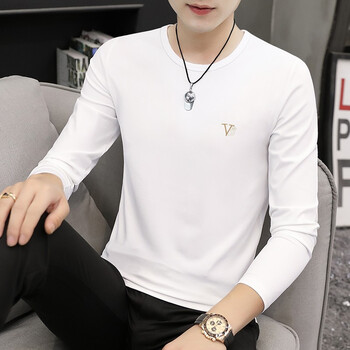 dujun原创刺绣新款长袖t恤男士秋衣打底衫内搭外穿通用春秋装上衣服男