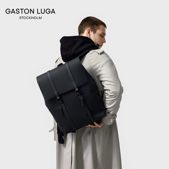 GASTON LUGA经典简约双肩包男16英寸大容量电脑包男潮大学生书包 典雅黑