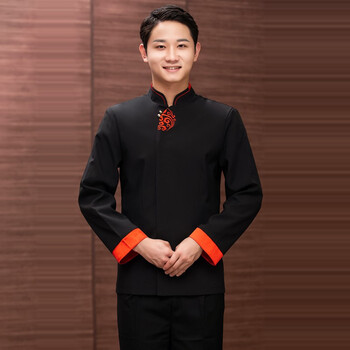 火锅饭店服务员服装秋冬季工装制服定制logo 男款黑色一直往前-长袖 l
