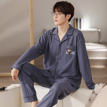 ClleanKoam睡衣男士春秋长袖棉质休闲可外穿中老青年开衫家居服男套装宽松 T033男 男款XL