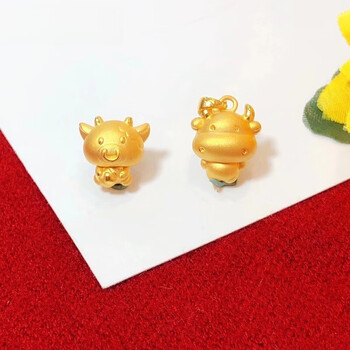 项链本命年项坠属相转运珠女款硬金挂坠金牛吊坠足金肖邦链总重约5克