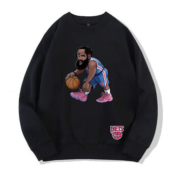 队哈登同款圆领卫衣1311篮球运动上衣杜兰特7号宽松外套运球黑色s薄款