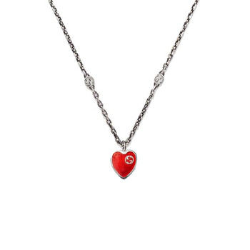 gucci古驰项链女士互扣双g珐琅心形项链古驰吊坠645545j89b41192红色