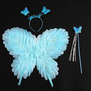 儿童蝴蝶羽毛翅膀玩具道具羽毛天使蝴蝶翅膀三件套四件套批发 蝴蝶