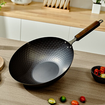 神田老式铁锅传统铁锅家用大勺炒锅煤气专用炒菜锅窒化钻石纹铁锅30cm
