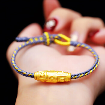 温亭老凤凰足金筒珠转运珠编绳手链男女款个性名族风黄金天珠情侣款d