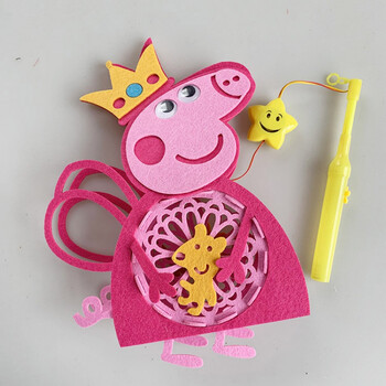 音乐发光灯笼玩具宝宝无纺布手工制作材料花灯 乳白色 全身佩奇(拼装)