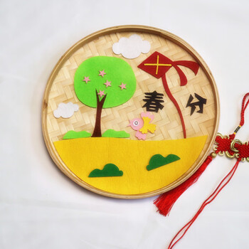园教室走廊环创吊饰diy二十四节气贴画创意装饰竹编木质挂饰 春分30cm