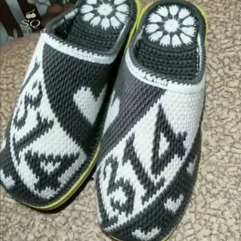 拖鞋手工编织针织保暖拖鞋女款冬季毛线成品钩编织婚嫁拖鞋灰色131436