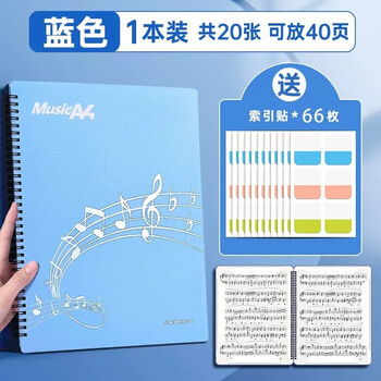 乐贝姿乐谱夹谱夹子不反光可修改插页钢琴谱夹曲谱夹吉他古筝谱夹文件袋 A4蓝20张可放40页送荧光笔+索贴