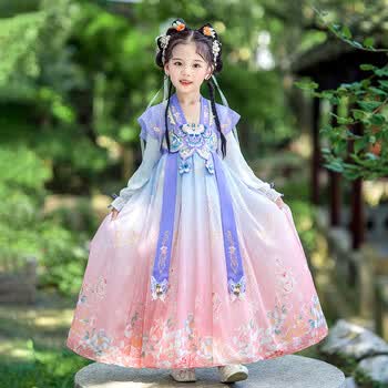 小女孩表演服中国风12岁儿童古风公主裙中秋汉服唐装齐胸襦裙客颂童装