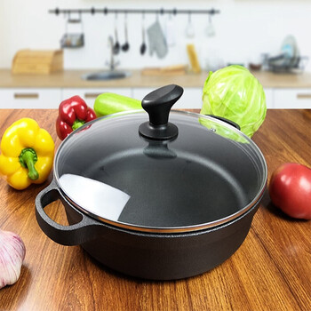 铸铁平底锅加深加厚烙饼锅煎锅家用加厚生铁无涂层不易粘锅水煎包多用