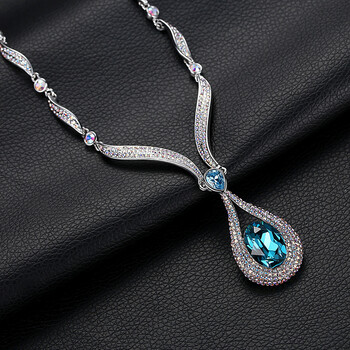 项链短款女锁骨衣服百搭毛衣链配饰品欧美夸张首饰蓝色优雅水滴项链