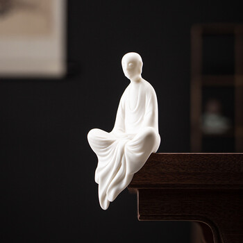 陶瓷无相佛德化白瓷人物小和尚盆景鱼缸装饰家居摆件茶道配件礼品随缘