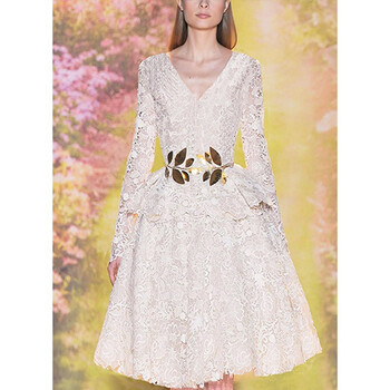 原创设计师女装女巫和骑气质蕾丝显瘦长袖连衣裙2022年春新款裙子 白色 M