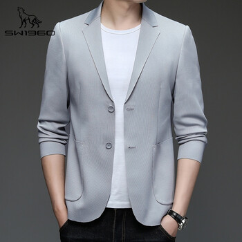 2022春秋季男士西服纯色激光打孔中年商务休闲单西外套西装浅灰170