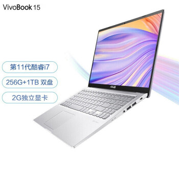 华硕VivoBook15  15.6英寸IPS高清屏新品 双硬盘轻薄笔记本电脑 银色11代i7 12G 256G+1T MX330