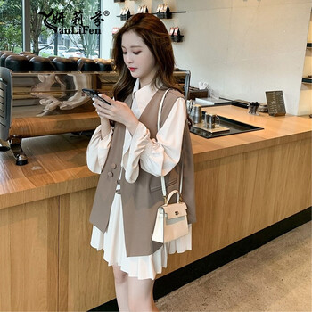 妍莉芬衬衫连衣裙女装套装2023秋装新款时尚气质法式女神范气质套装裙子 两件装 L