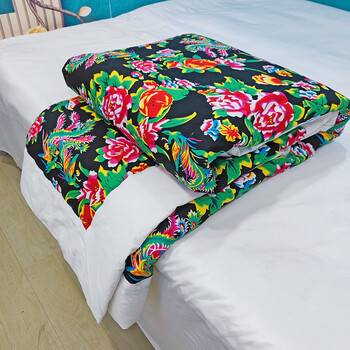 老式手工被子东北大花布凤凰牡丹老式包边被子棉被褥面结婚用传统手工