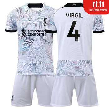 沪韵 22-23利物p主场球衣11号萨拉赫范迪克队服比赛足球服套装男儿童