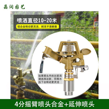 晶润 园林喷头自动喷淋草坪绿化洒水器喷水农业灌溉喷灌360度旋转降温 4分可调摇臂喷头合金+延伸接头