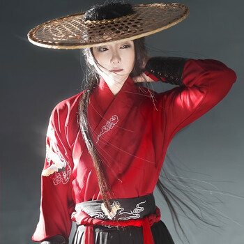 男唐朝古风仙气新款汉服男中国风古风武侠剑客男士黑色公 红色鹤鸣