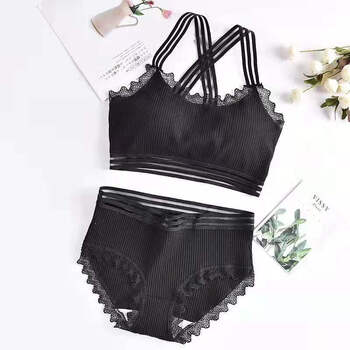 予骄女士内衣胸罩加内裤大学生韩版少女学生美背裹胸无钢圈甜美抹胸