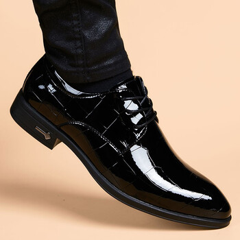 xo皮鞋男漆皮亮面2022春季潮流男鞋韩版软底正装鞋子男黑色内增高尖头